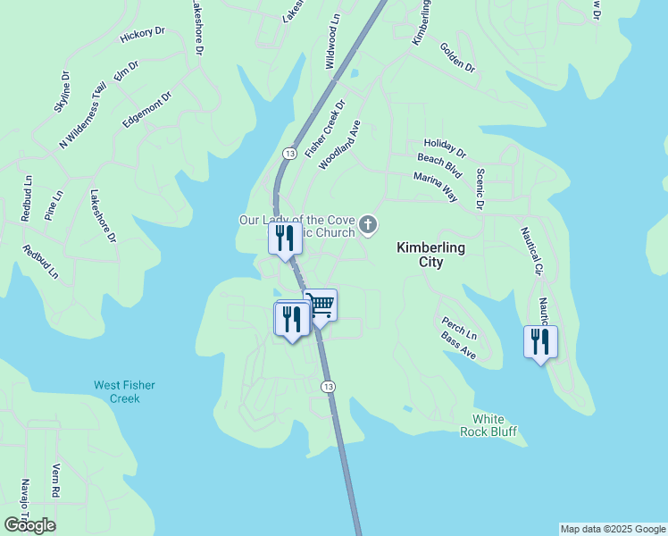 map of restaurants, bars, coffee shops, grocery stores, and more near 27-35 Kimberling Boulevard in Kimberling City