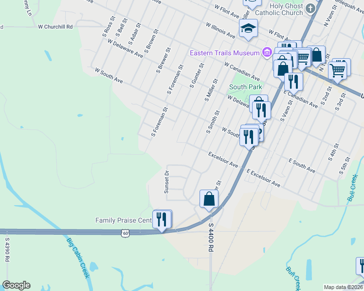 map of restaurants, bars, coffee shops, grocery stores, and more near 509 West Excelsior Avenue in Vinita