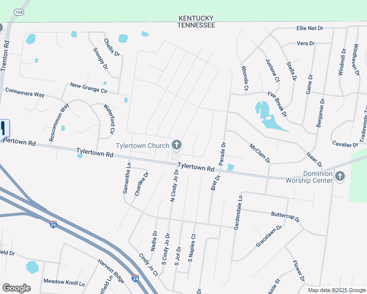 map of restaurants, bars, coffee shops, grocery stores, and more near 1209 Winterset Drive in Clarksville