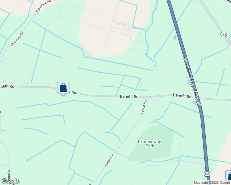 map of restaurants, bars, coffee shops, grocery stores, and more near 516 Benefit Road in Chesapeake