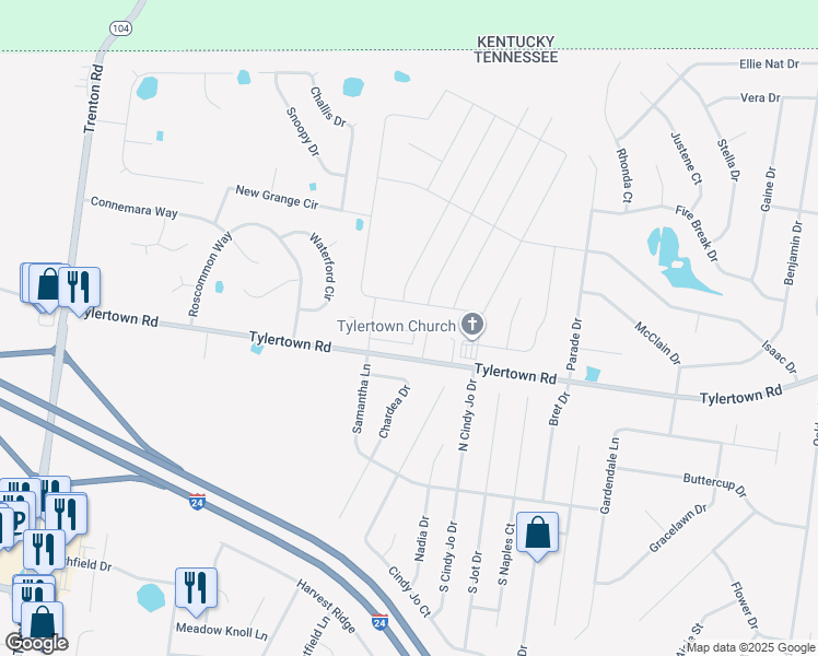 map of restaurants, bars, coffee shops, grocery stores, and more near 332 Fallow Drive in Clarksville