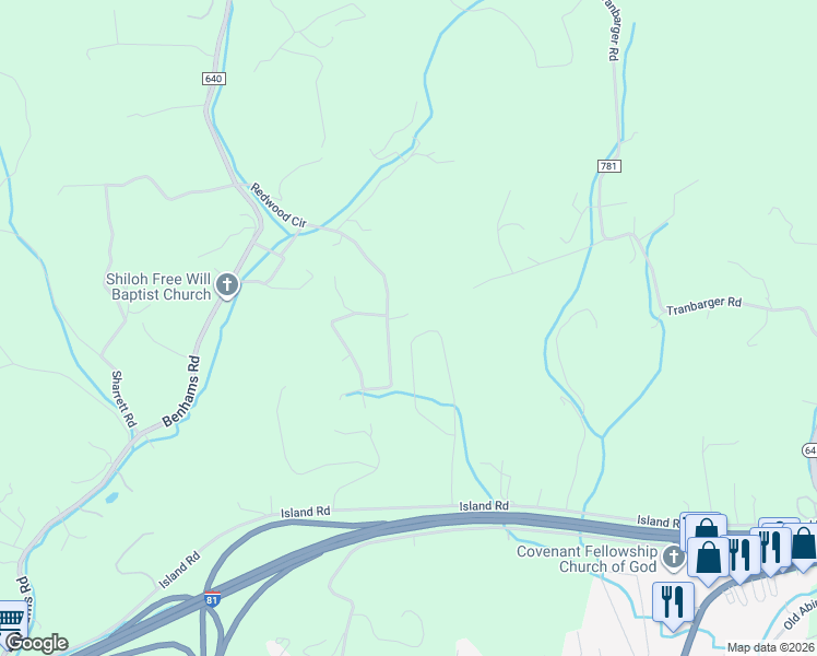 map of restaurants, bars, coffee shops, grocery stores, and more near 22267 Willow Creek Circle in Bristol