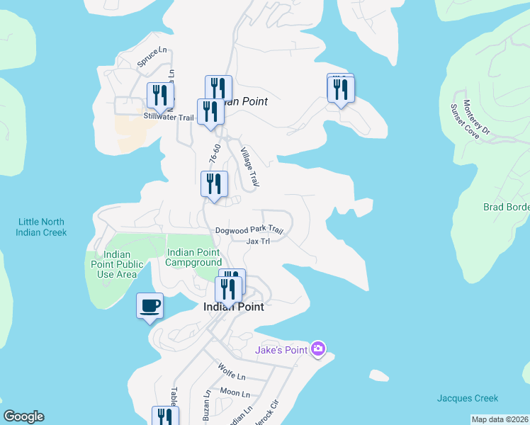 map of restaurants, bars, coffee shops, grocery stores, and more near Chiguapin Dr in Branson