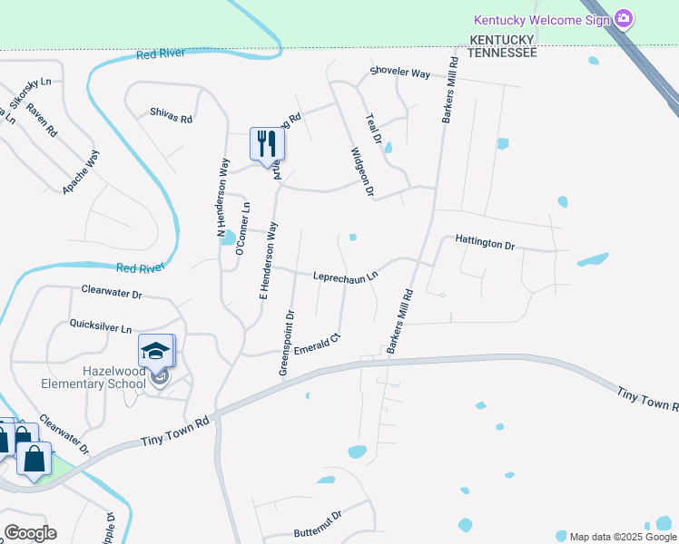 map of restaurants, bars, coffee shops, grocery stores, and more near 2554 Emerald Court in Clarksville
