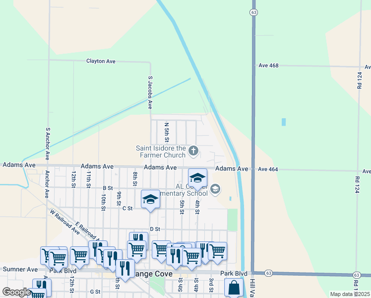 map of restaurants, bars, coffee shops, grocery stores, and more near 355 Gutierrez Street in Orange Cove