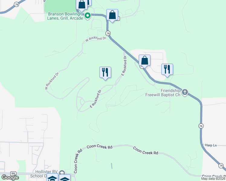 map of restaurants, bars, coffee shops, grocery stores, and more near 27 Blueridge Road in Kirbyville