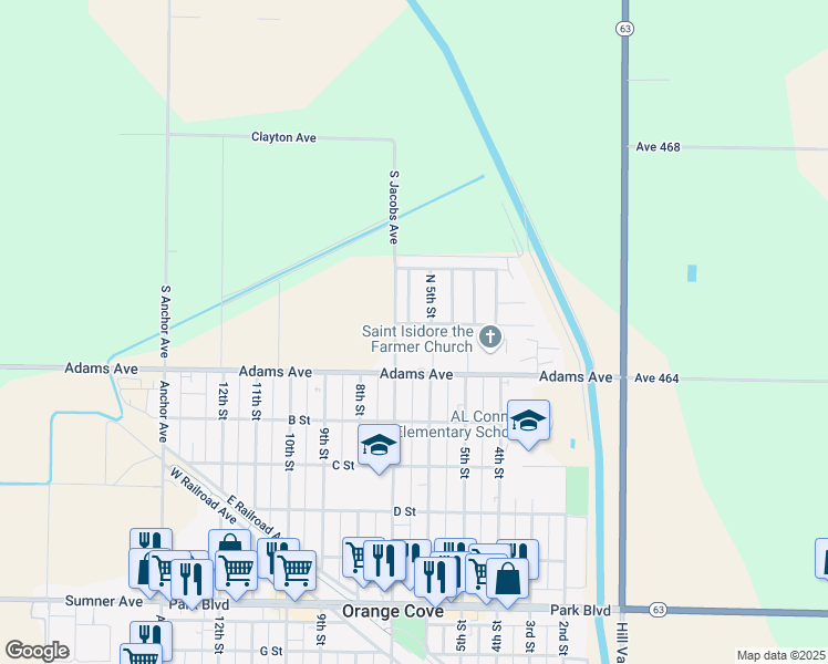 map of restaurants, bars, coffee shops, grocery stores, and more near 555 Gutierrez St in Orange Cove