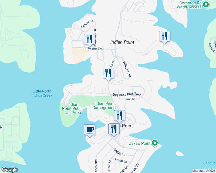 map of restaurants, bars, coffee shops, grocery stores, and more near 2850 Indian Point Road in Branson