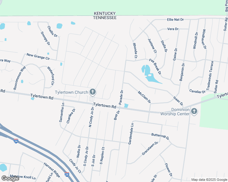 map of restaurants, bars, coffee shops, grocery stores, and more near 1064 Thrasher Drive in Clarksville