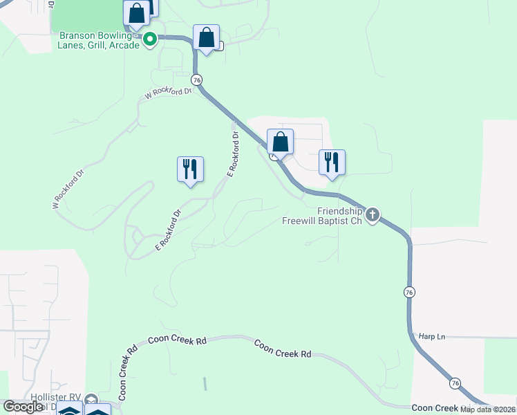 map of restaurants, bars, coffee shops, grocery stores, and more near 835 Fairview Street in Branson
