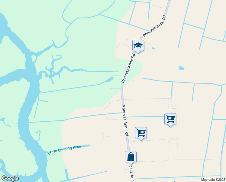 map of restaurants, bars, coffee shops, grocery stores, and more near 2105 Princess Anne Court in Virginia Beach