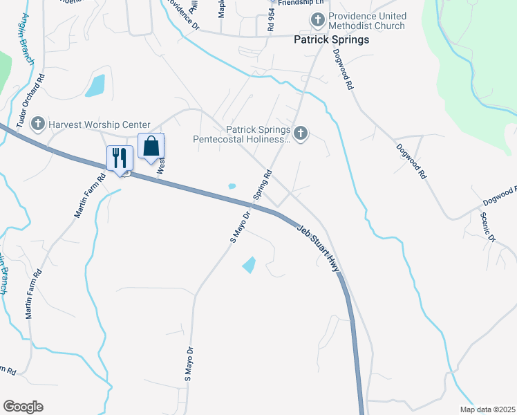 map of restaurants, bars, coffee shops, grocery stores, and more near 21542 Jeb Stuart Highway in Stuart