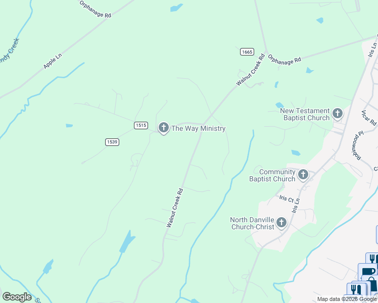 map of restaurants, bars, coffee shops, grocery stores, and more near 501-699 Co Road 742 in Danville