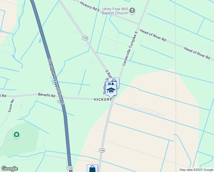 map of restaurants, bars, coffee shops, grocery stores, and more near 2621 Smithson Drive in Chesapeake