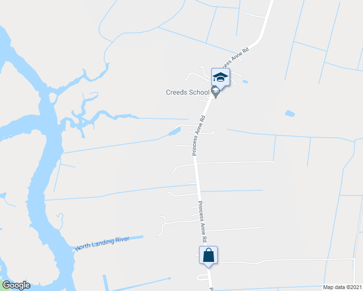 map of restaurants, bars, coffee shops, grocery stores, and more near 2104 Princess Anne Court in Virginia Beach