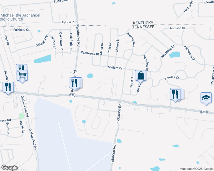 map of restaurants, bars, coffee shops, grocery stores, and more near 550 Syracuse Drive in Clarksville