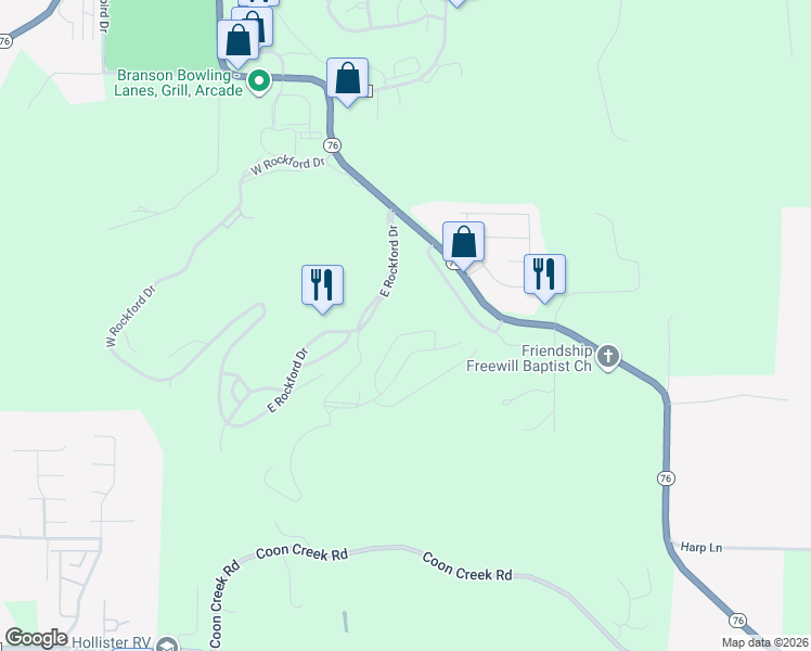 map of restaurants, bars, coffee shops, grocery stores, and more near 813 Holiday Ridge in Kirbyville