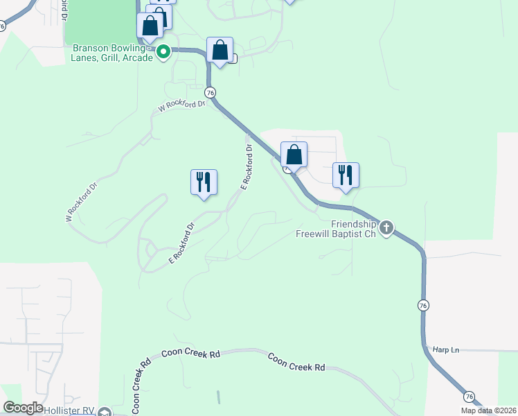 map of restaurants, bars, coffee shops, grocery stores, and more near 813 Holiday Ridge in Kirbyville