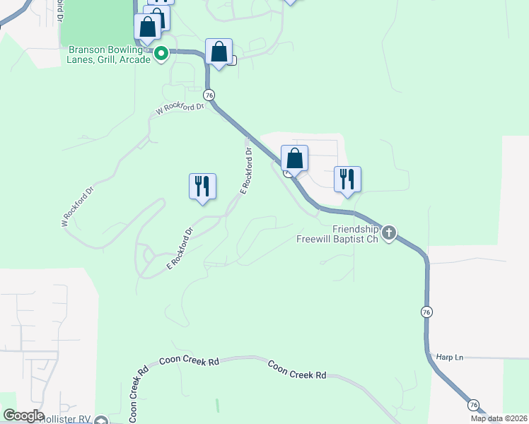 map of restaurants, bars, coffee shops, grocery stores, and more near 813 Holiday Ridge in Kirbyville