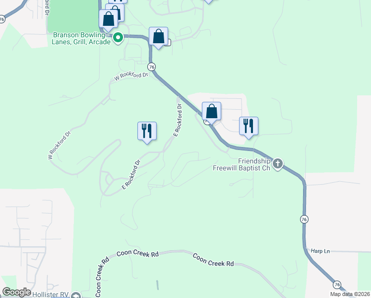 map of restaurants, bars, coffee shops, grocery stores, and more near 813 Holiday Ridge in Kirbyville