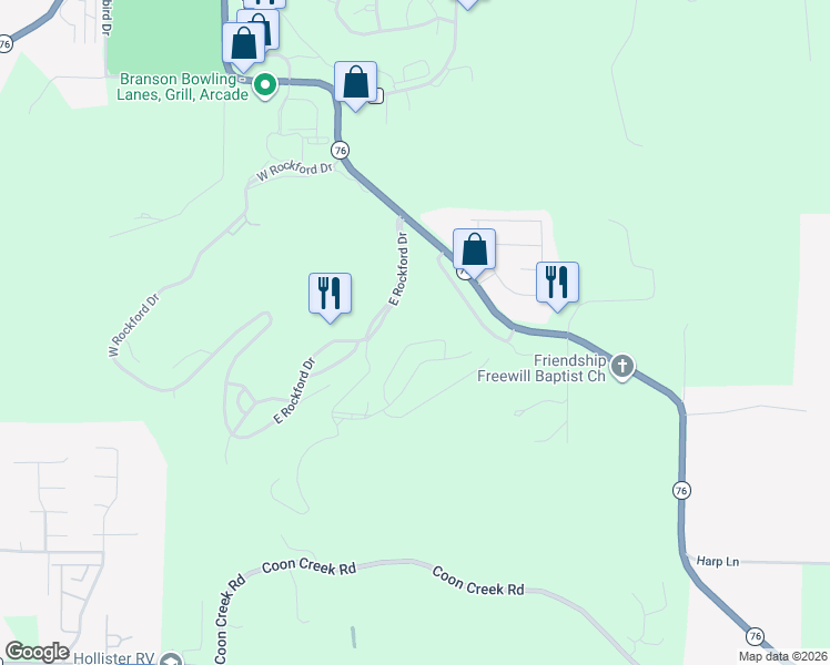 map of restaurants, bars, coffee shops, grocery stores, and more near 813 Holiday Ridge in Kirbyville