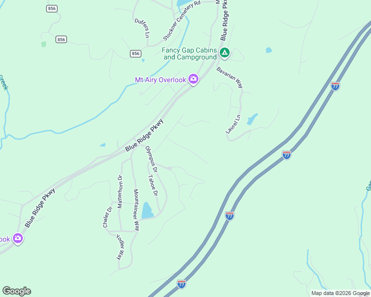 map of restaurants, bars, coffee shops, grocery stores, and more near 100-222 Alpine Road in Fancy Gap