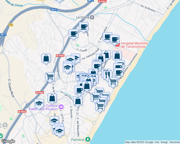 map of restaurants, bars, coffee shops, grocery stores, and more near 4 Calle Príncipe Faisal de Arabia Saudi in Torremolinos