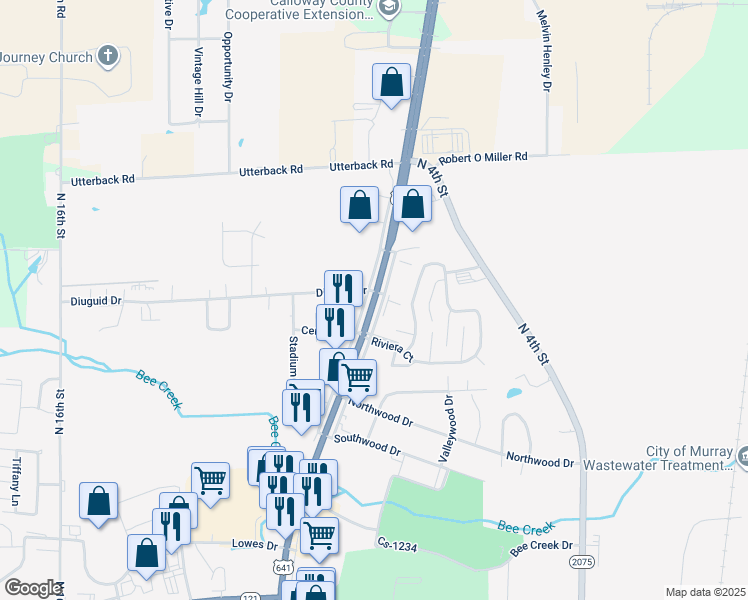 map of restaurants, bars, coffee shops, grocery stores, and more near 1605 North 12th Street in Murray
