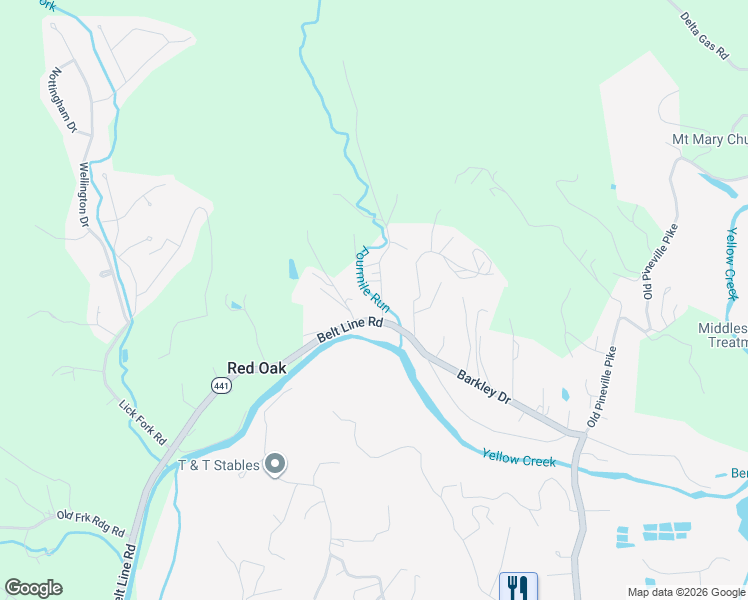 map of restaurants, bars, coffee shops, grocery stores, and more near 116 Tracy Ridge Road in Middlesboro