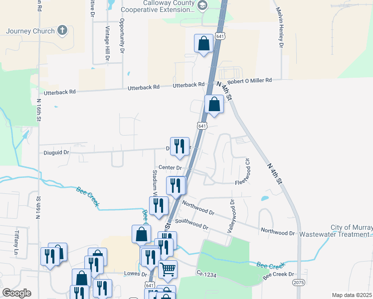 map of restaurants, bars, coffee shops, grocery stores, and more near 1605 North 12th Street in Murray