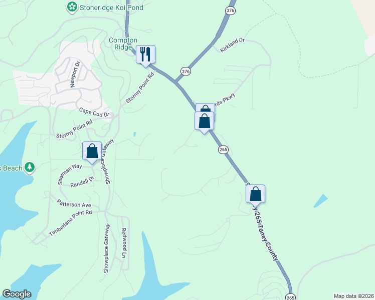 map of restaurants, bars, coffee shops, grocery stores, and more near Grand Ridge in Branson