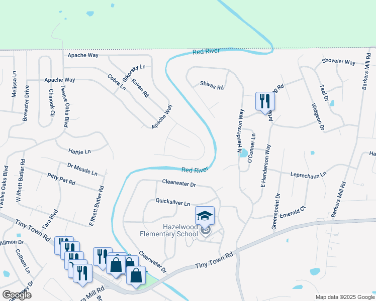 map of restaurants, bars, coffee shops, grocery stores, and more near 1532 Osage Court in Clarksville