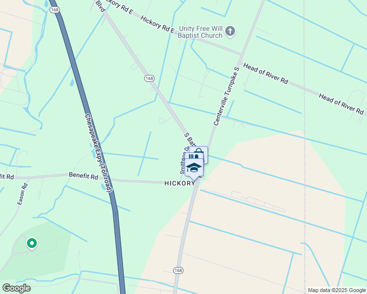 map of restaurants, bars, coffee shops, grocery stores, and more near 2608 Smithson Drive in Chesapeake