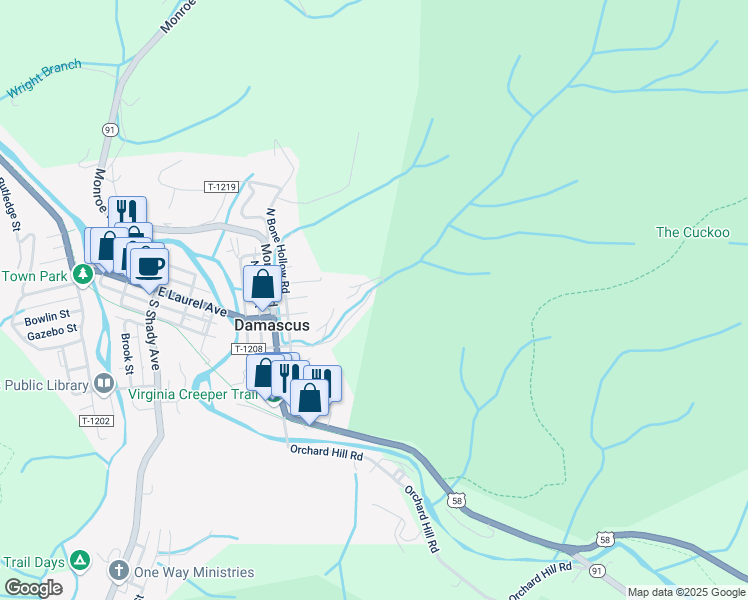 map of restaurants, bars, coffee shops, grocery stores, and more near 33200-33280 Rebel Circle in Damascus