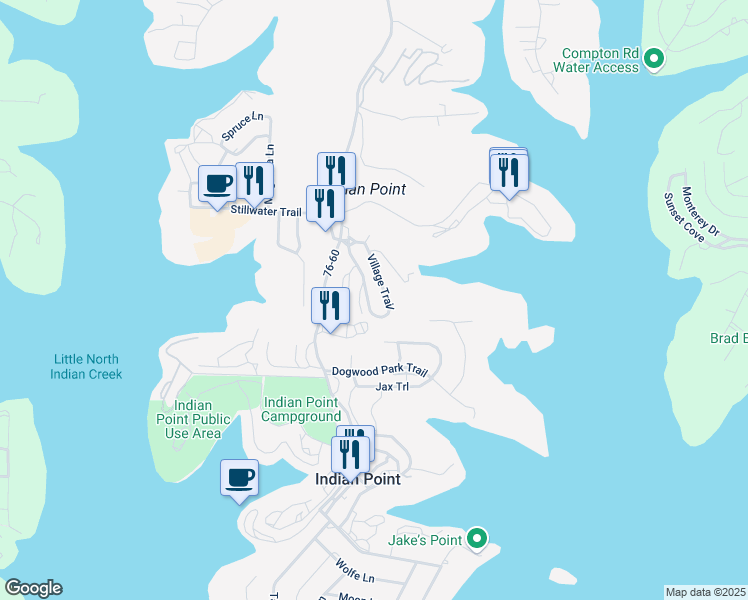 map of restaurants, bars, coffee shops, grocery stores, and more near 12 Village Trail in Branson