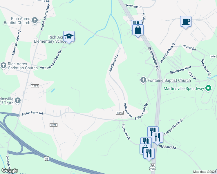 map of restaurants, bars, coffee shops, grocery stores, and more near 379-503 Confederate Ave in Martinsville