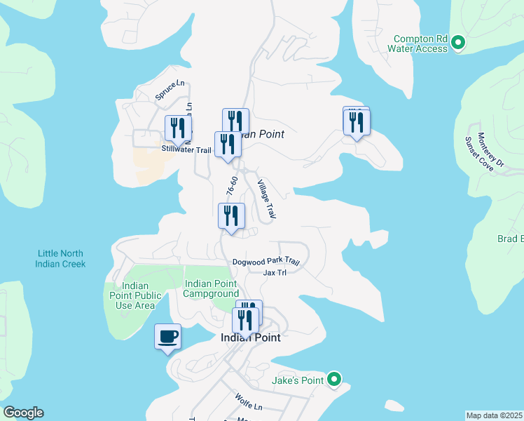 map of restaurants, bars, coffee shops, grocery stores, and more near 12 Village Trail in Branson