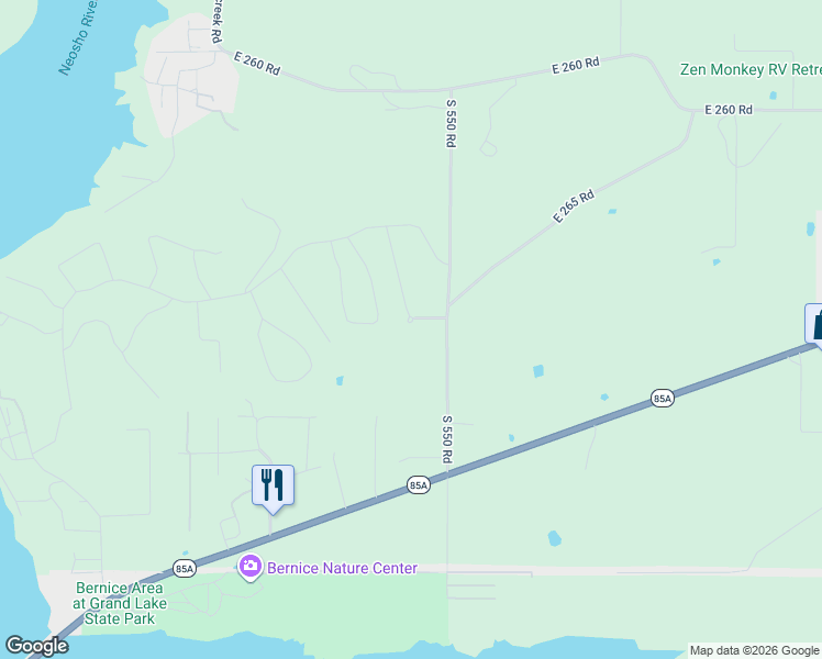 map of restaurants, bars, coffee shops, grocery stores, and more near 54901 East 265 Road in Afton