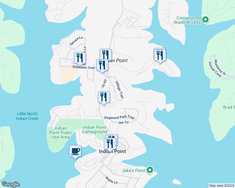 map of restaurants, bars, coffee shops, grocery stores, and more near 12 Village Trail in Branson
