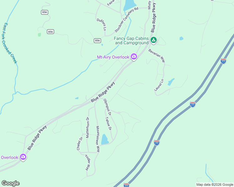 map of restaurants, bars, coffee shops, grocery stores, and more near 100 Alpine Road in Fancy Gap