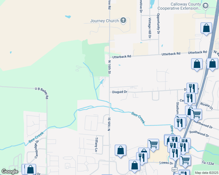 map of restaurants, bars, coffee shops, grocery stores, and more near 1601 North 16th Street in Murray
