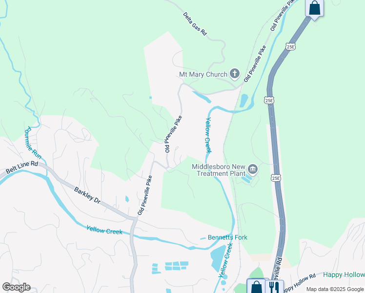 map of restaurants, bars, coffee shops, grocery stores, and more near 1104 Bella Gardens Road in Middlesboro