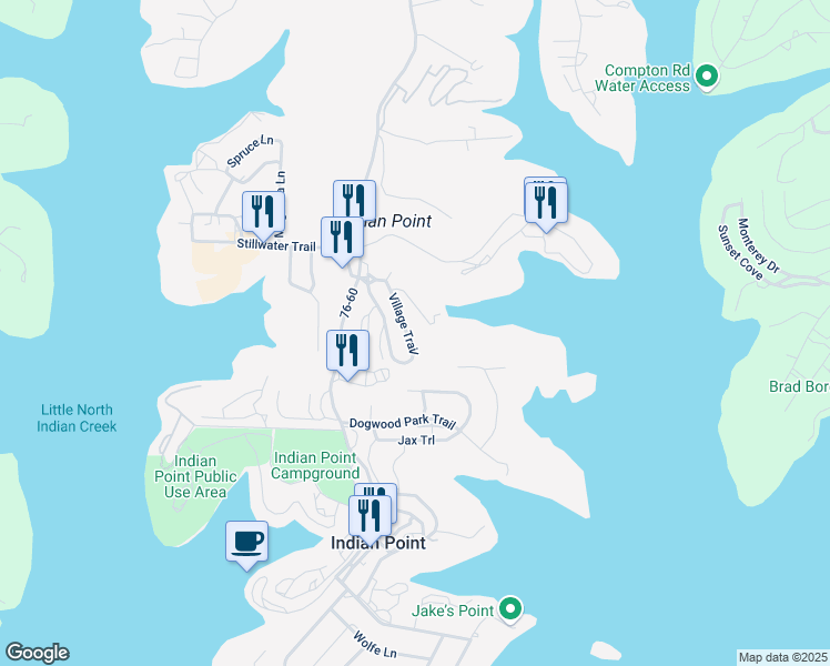map of restaurants, bars, coffee shops, grocery stores, and more near 12 Village Trail in Branson