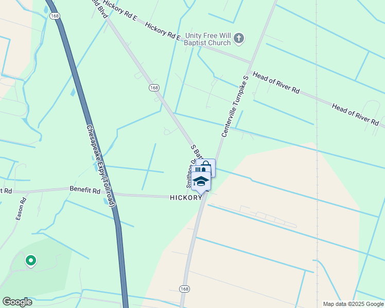 map of restaurants, bars, coffee shops, grocery stores, and more near 2608 Smithson Drive in Chesapeake