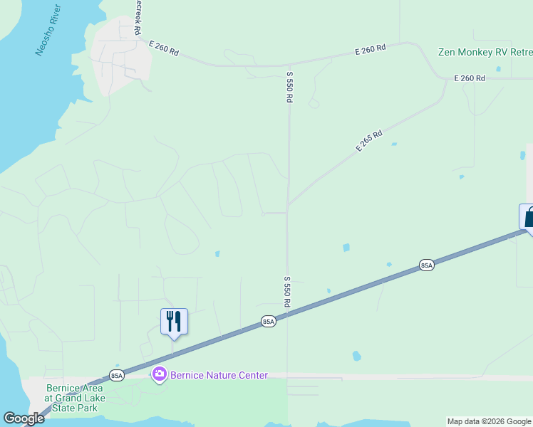 map of restaurants, bars, coffee shops, grocery stores, and more near 54901 East 265 Road in Afton