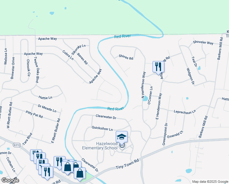 map of restaurants, bars, coffee shops, grocery stores, and more near 1533 Osage Court in Clarksville