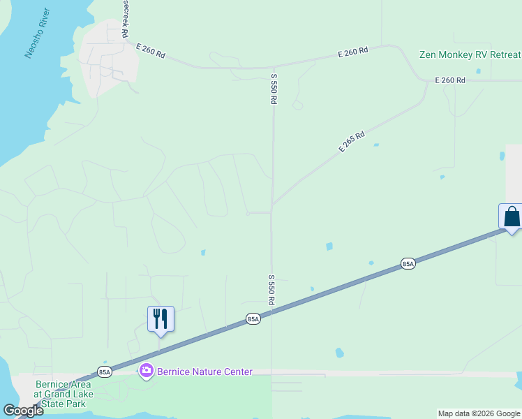 map of restaurants, bars, coffee shops, grocery stores, and more near 54997 East 265 Road in Afton