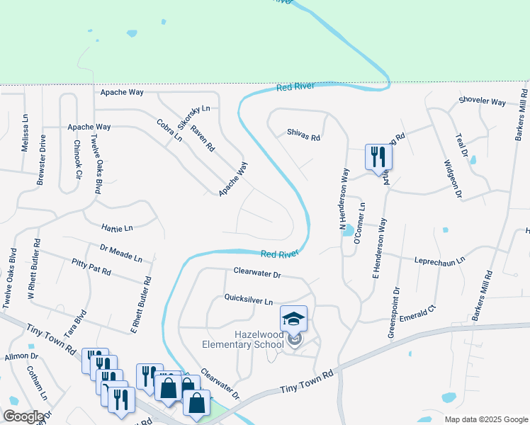 map of restaurants, bars, coffee shops, grocery stores, and more near 1532 Osage Court in Clarksville