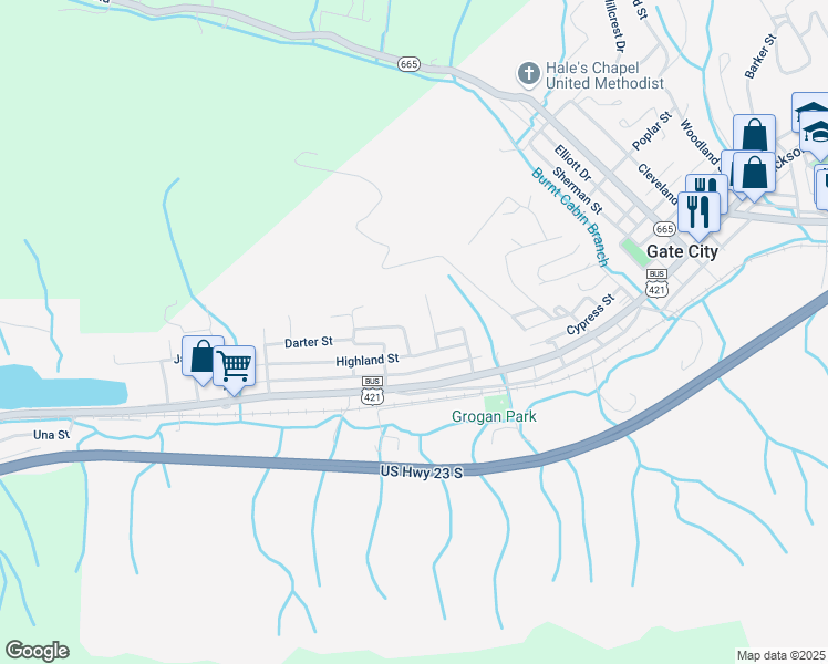 map of restaurants, bars, coffee shops, grocery stores, and more near 173 Richmond Street in Gate City