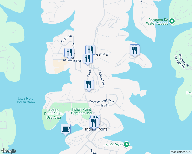 map of restaurants, bars, coffee shops, grocery stores, and more near 10 Village Trail in Branson
